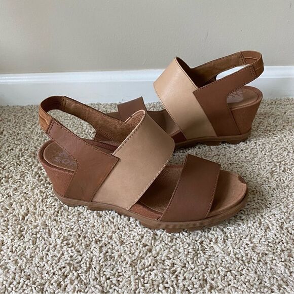 Sorel Sing Back Wedge Heel Sandal Nude Tan EUC size 8.5 - Picture 1 of 5